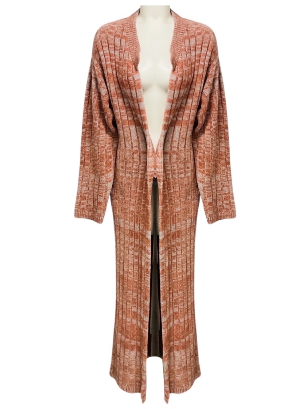 THE ELDER STATESMAN BURNT ORANGE / GREY LONG SLEEVED CASHMERE KNIT FULL LENGTH L